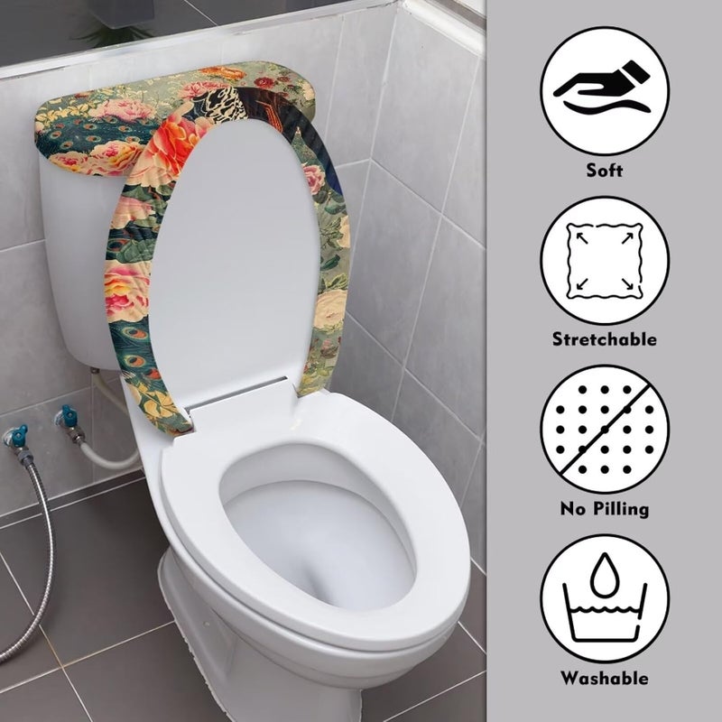 Flashideas Peacock Toilet Lid Cover and Toilet Tank Cover Soft Plush Seat Covers Tank Lip Covers Easy to Clean Bathroom Decoration Accessories Fits Most Toilet Tanks & Lids - Image 3